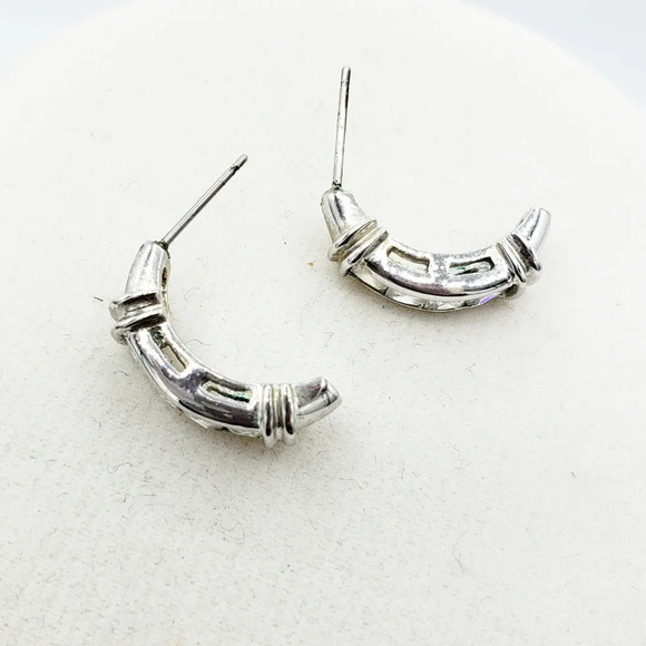 Vintage Crescent Earrings | Silver tone w/ Baguettes - Picture 3 of 4